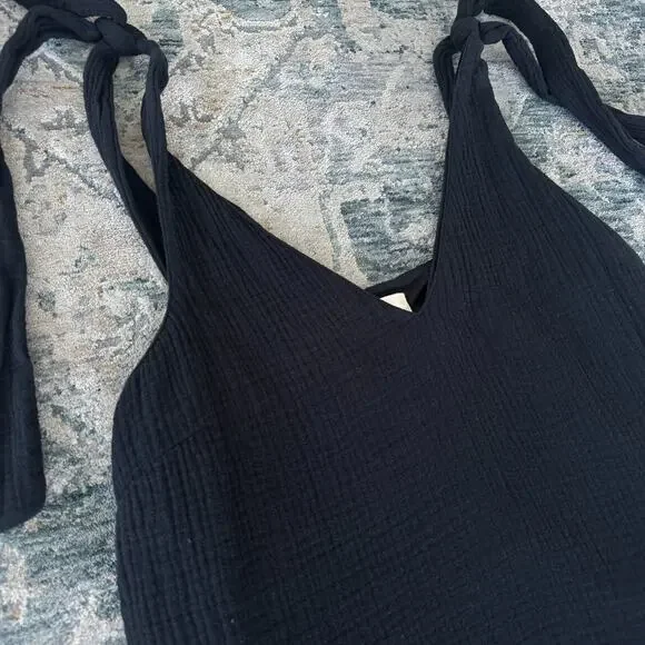 Sezane Gisele Top Womens 8 Black Cotton Gauze Tank Shoulder Tie Minimalist Flowy - Picture 2 of 8
